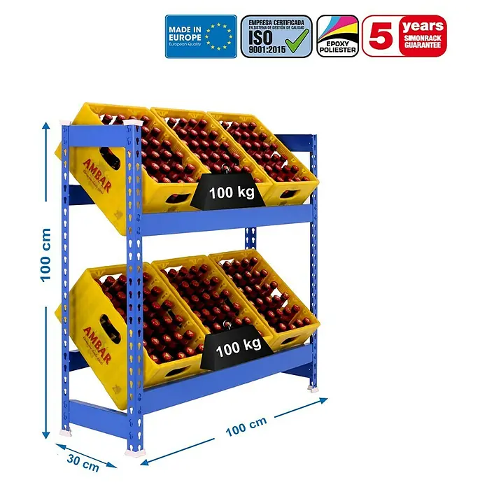 Simonrack Simonbottle Metall-Getränkekistenregal Bottleclick - L x B x H: 30 x 100 x 100 cm, Traglast: 100 kg/Boden, Anzahl Böden: 3 Stk., Weiß - Skizze