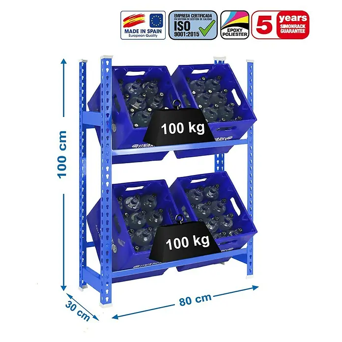 Simonrack Simonbottle Metall-Getränkekistenregal Bottleclick - L x B x H: 30 x 80 x 100 cm, Traglast: 100 kg/Boden, Anzahl Böden: 3 Stk., Weiß - Skizze