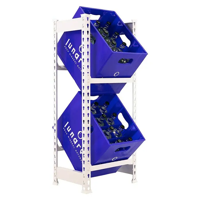 Simonrack Simonbottle Metall-Getränkekistenregal Bottleclick - L x B x H: 30 x 40 x 100 cm, Traglast: 100 kg/Boden, Anzahl Böden: 3 Stk., Weiß - Diagonale Ansicht