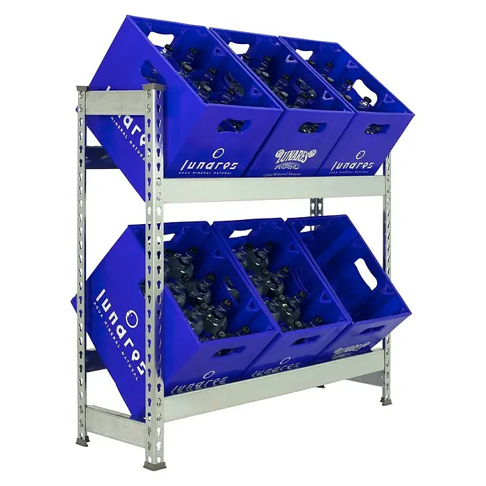 Simonrack Simonbottle Estantería para cajas de bebidas - L x An x Al: 30 x 100 x 100 cm, Capacidad de carga: 100 kg/balda, Número de baldas: 3 ud., Galvanizado - Vista angular