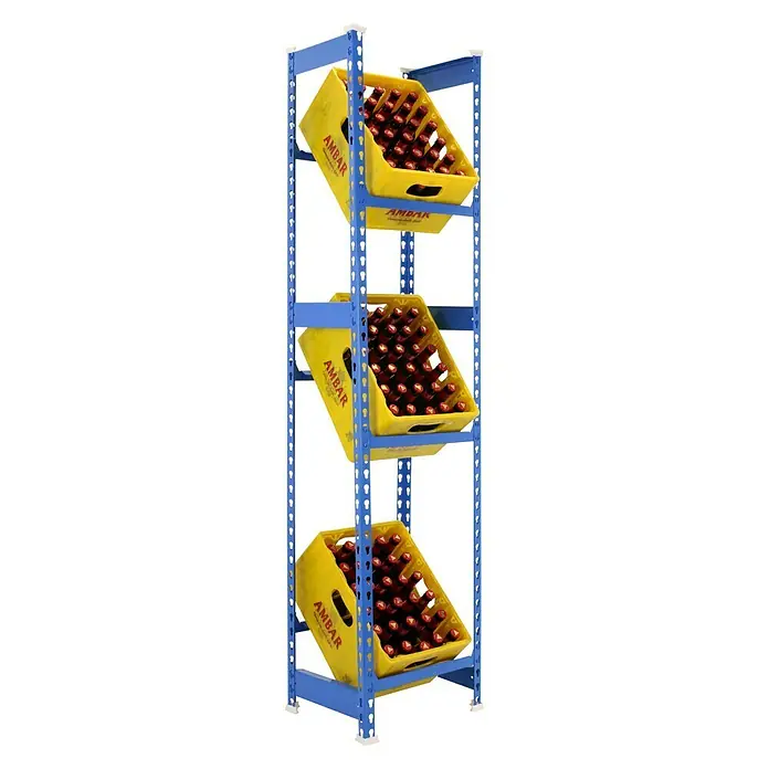 Simonrack Simonbottle Metall-Getränkekistenregal Bottleclick - L x B x H: 30 x 40 x 180 cm, Traglast: 100 kg/Boden, Anzahl Böden: 3 Stk., Weiß - Diagonale Ansicht