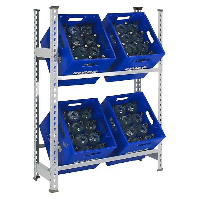 Simonrack Simonbottle Estantería para cajas de bebidas - L x An x Al: 30 x 80 x 100 cm, Capacidad de carga: 100 kg/balda, Número de baldas: 3 ud., Galvanizado - Vista angular