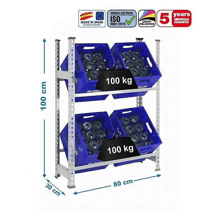 Simonrack Simonbottle Estantería para cajas de bebidas - L x An x Al: 30 x 80 x 100 cm, Capacidad de carga: 100 kg/balda, Número de baldas: 3 ud., Galvanizado - Dibujo técnico