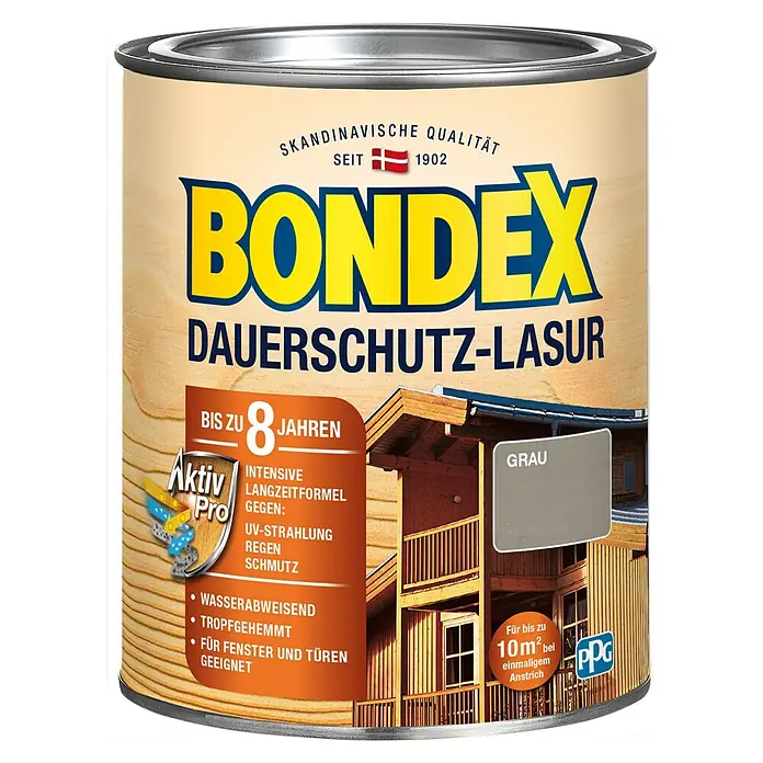 Bondex Dauerschutzlasur - Grau, 750 ml, Seidenglänzend - Vorderansicht