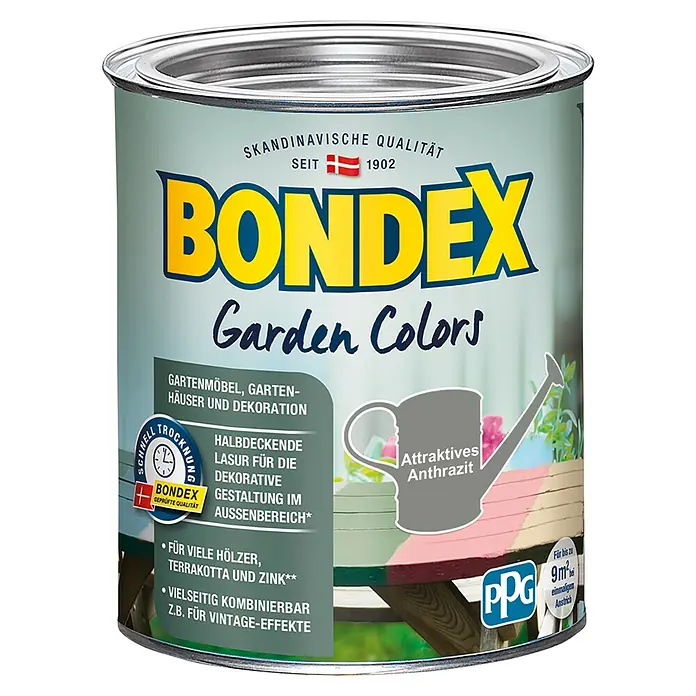 Bondex Holzlasur Garden Colors - Attraktives Anthrazit, 750 ml, Seidenmatt - Vorderansicht