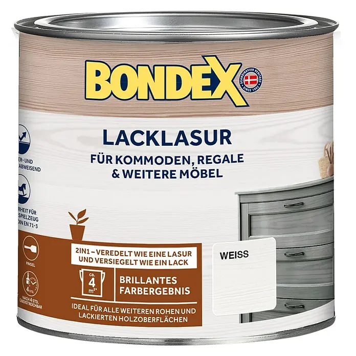 Bondex Lacklasur - Weiß, 375 ml, Seidenglänzend - Vorderansicht