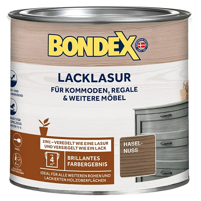 Bondex Lacklasur - Haselnussbraun, 375 ml, Seidenglänzend - Vorderansicht