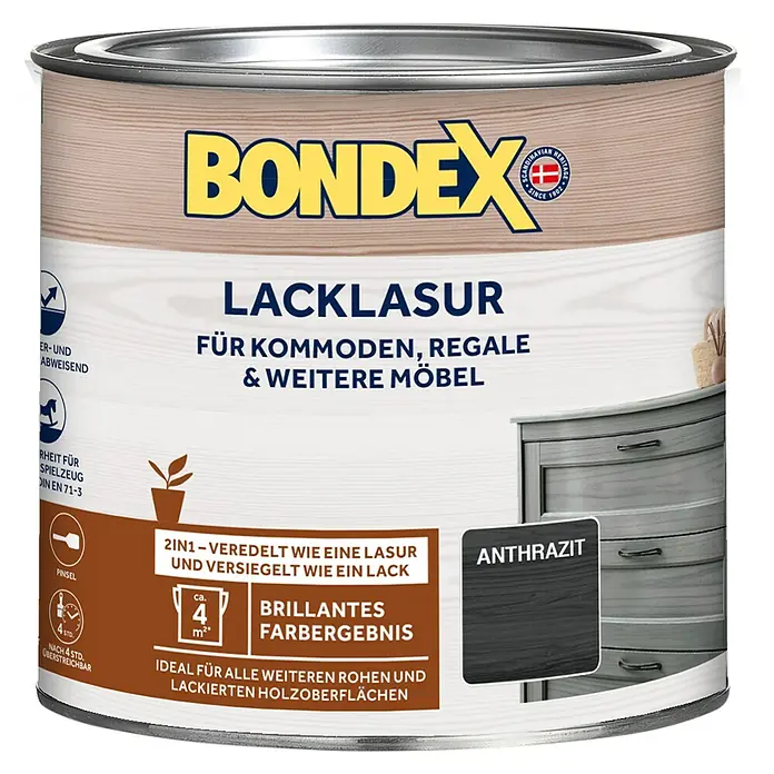 Bondex Lacklasur - Anthrazit, 375 ml, Seidenglänzend - Vorderansicht