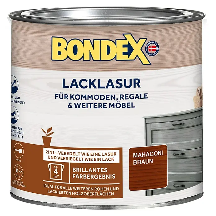 Bondex Lacklasur - Mahagoni Braun, 375 ml, Seidenglänzend - Vorderansicht