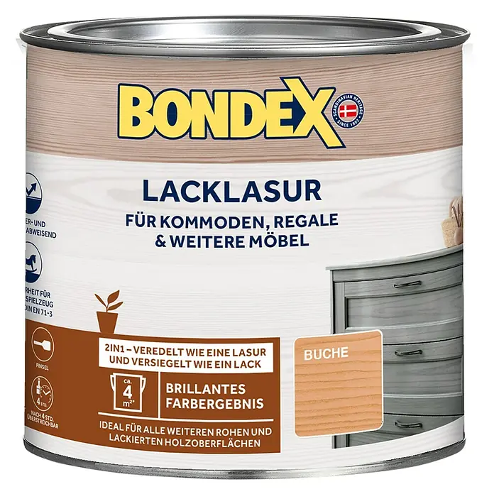 Bondex Lacklasur - Buche, 375 ml, Seidenglänzend - Vorderansicht