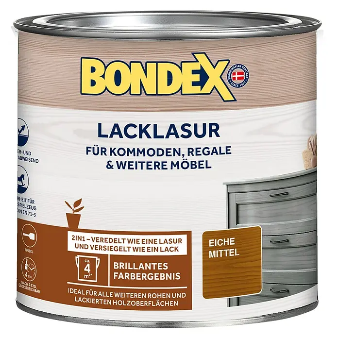 Bondex Lacklasur - Eiche, 375 ml, Seidenglänzend - Vorderansicht