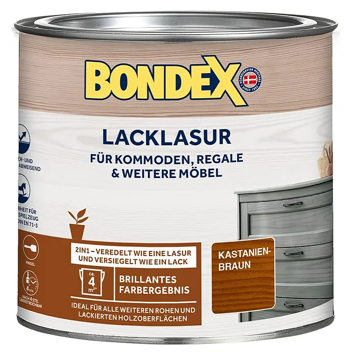 Bondex Lacklasur - Kastanienbraun, 375 ml, Seidenglänzend - Vorderansicht