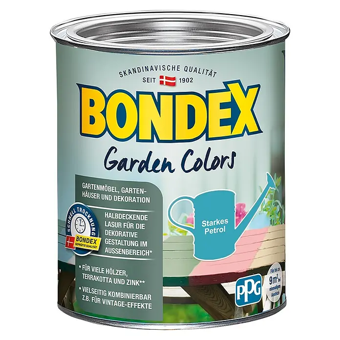 Bondex Holzlasur Garden Colors - Starkes Petrol, 750 ml, Seidenmatt - Vorderansicht