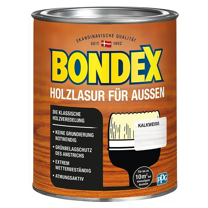 Bondex Holzlasur für Außen - Kalkweiß, Seidenmatt, 750 ml, Lösemittelbasiert, Alkydharz - Vorderansicht