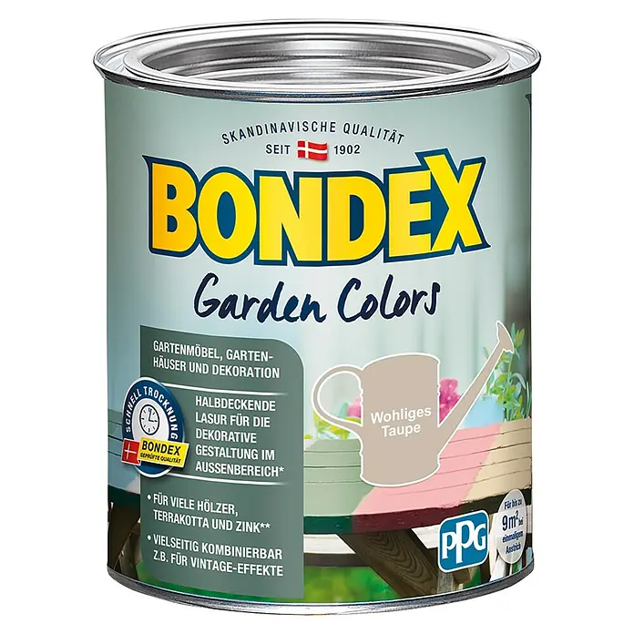 Bondex Holzlasur Garden Colors - Wohliges Taupe, 750 ml, Seidenmatt - Vorderansicht