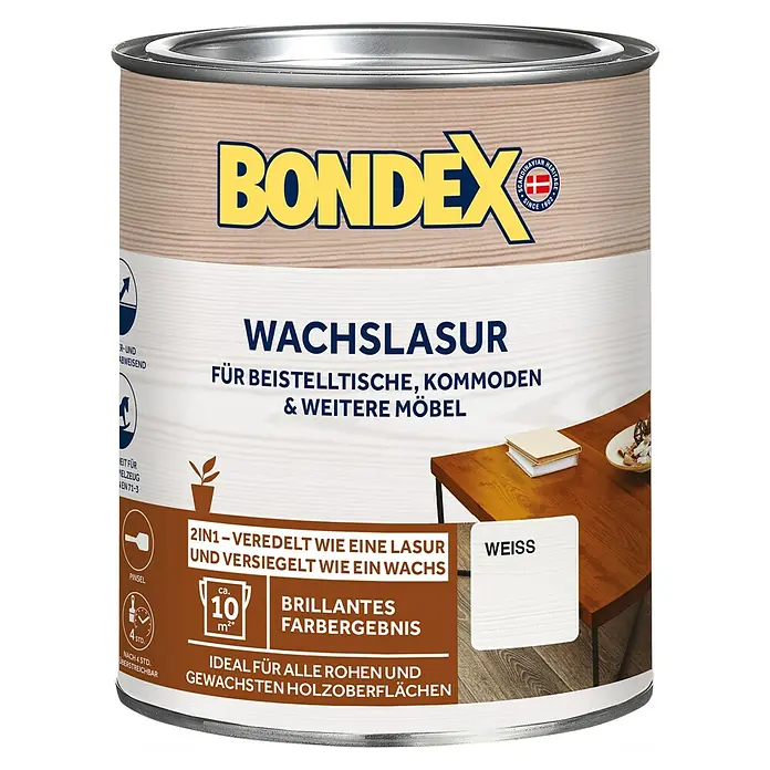 Bondex Wachslasur - Weiß, 750 ml, Seidenmatt - Vorderansicht