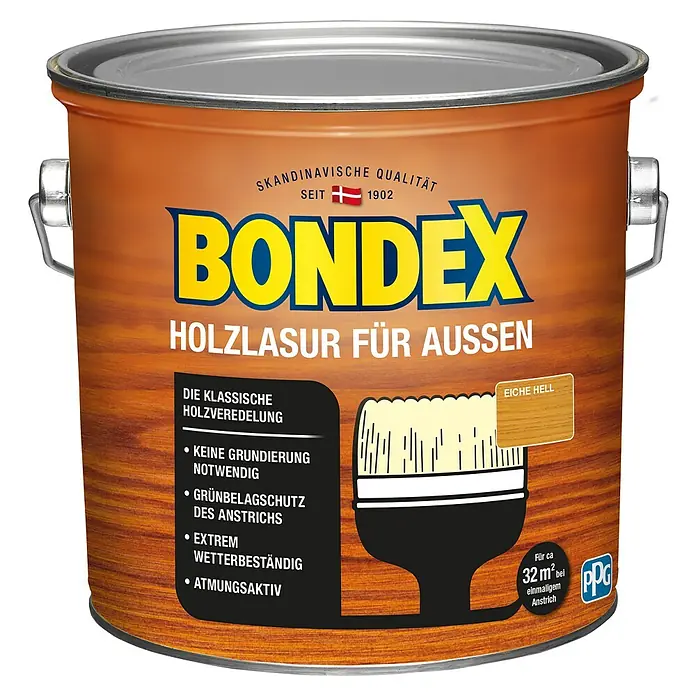 Bondex Holzlasur für Außen - Eiche Hell, Seidenmatt, 2,5 l, Lösemittelbasiert, Alkydharz - Vorderansicht