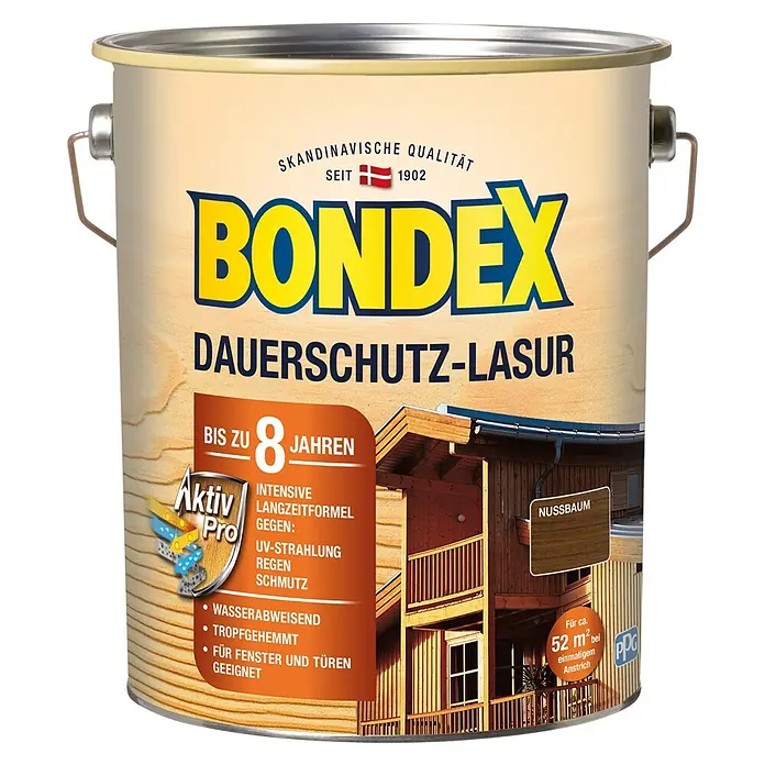 Bondex Dauerschutzlasur - Nussbaum, 4 l, Glänzend - Vorderansicht