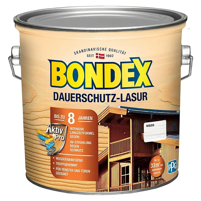 Bondex Dauerschutzlasur - Weiß, 2,5 l, Glänzend - Vorderansicht