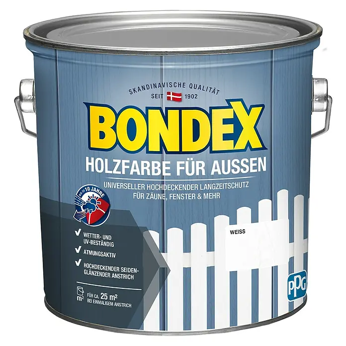 Bondex Holzschutzfarbe für Außen - Weiß, 2,5 l, Seidenglänzend - Vorderansicht