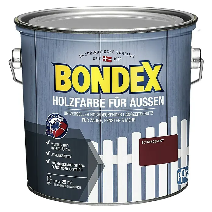 Bondex Holzschutzfarbe für Außen - Schwedenrot, 2,5 l, Seidenglänzend - Vorderansicht