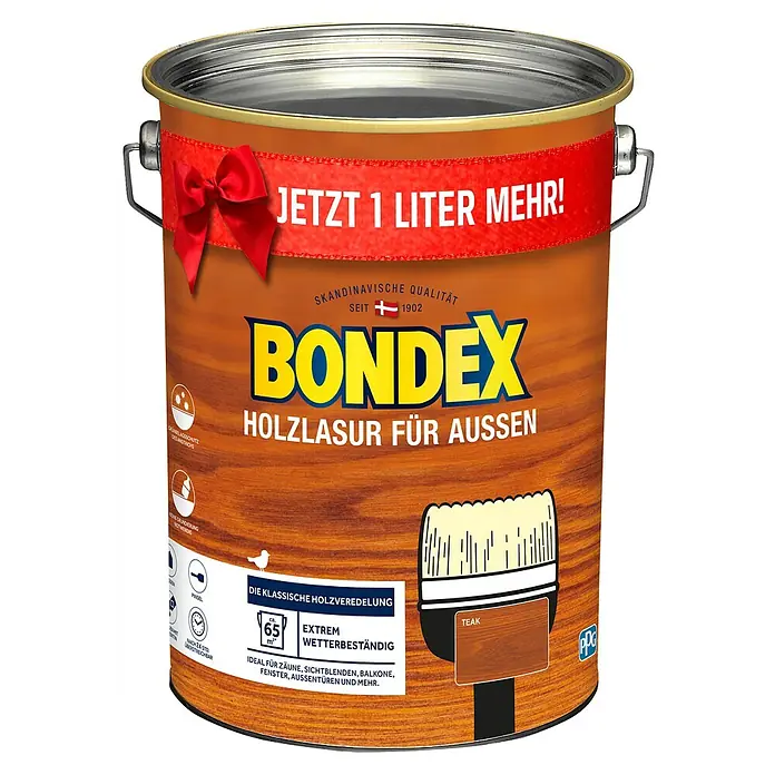 Bondex Holzlasur für Außen - Teak, Seidenmatt, 5 l, Lösemittelbasiert, Alkydharz - Vorderansicht