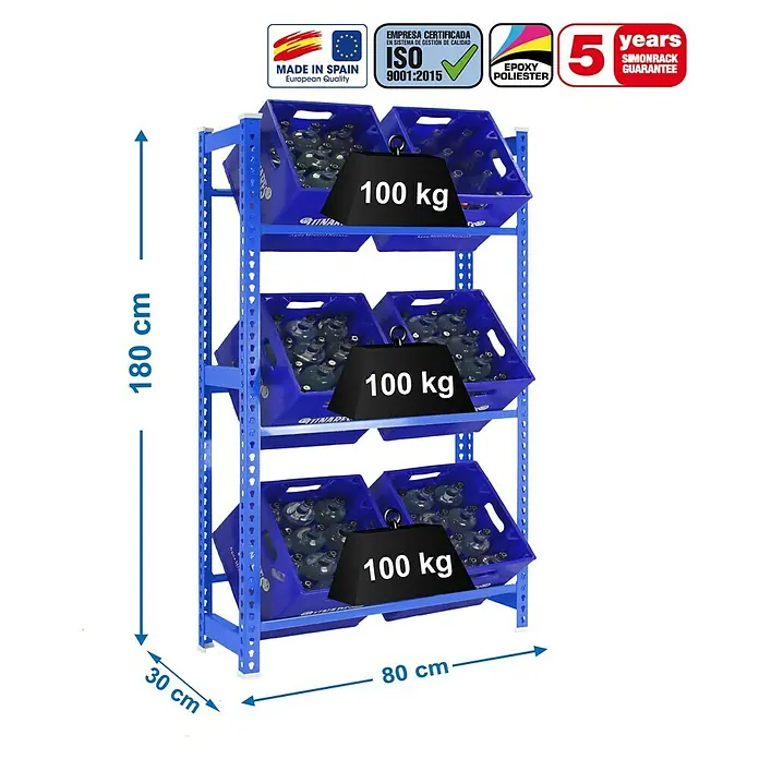 Simonrack Simonbottle Metall-Getränkekistenregal Bottleclick - L x B x H: 30 x 80 x 180 cm, Traglast: 100 kg/Boden, Anzahl Böden: 3 Stk., Weiß - Skizze