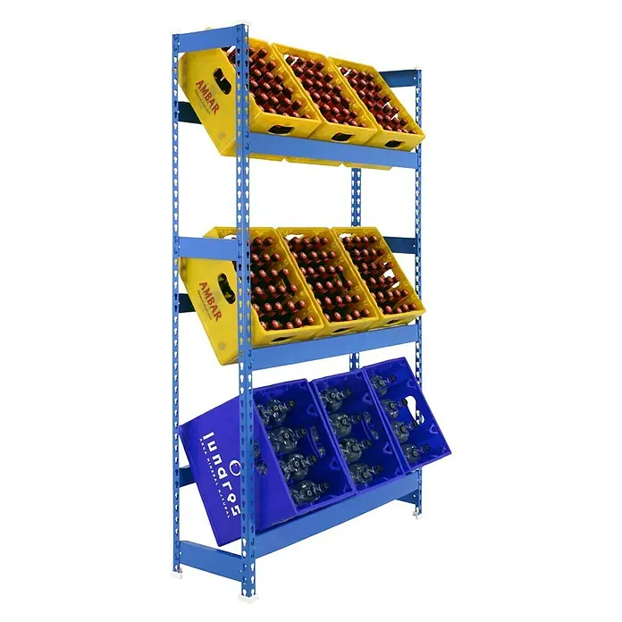 Simonrack Simonbottle Metall-Getränkekistenregal Bottleclick - L x B x H: 30 x 100 x 180 cm, Traglast: 100 kg/Boden, Anzahl Böden: 3 Stk., Weiß - Diagonale Ansicht