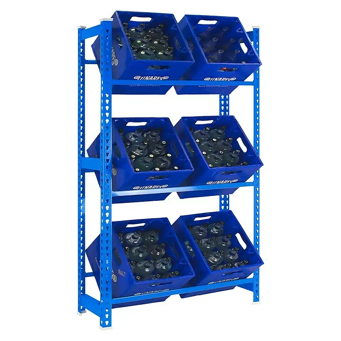 Simonrack Simonbottle Metall-Getränkekistenregal Bottleclick - L x B x H: 30 x 80 x 180 cm, Traglast: 100 kg/Boden, Anzahl Böden: 3 Stk., Weiß - Diagonale Ansicht