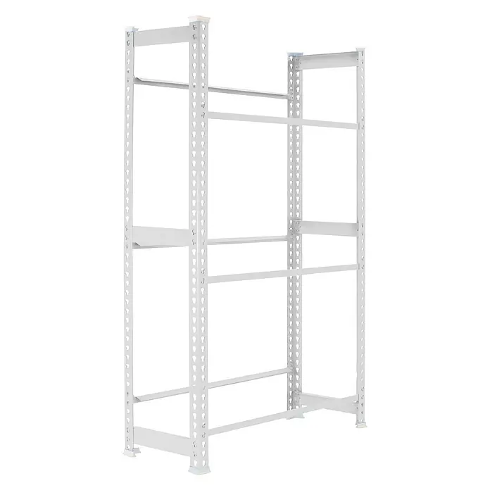 Simonrack Simonbottle Metall-Getränkekistenregal Bottleclick - L x B x H: 30 x 80 x 180 cm, Traglast: 100 kg/Boden, Anzahl Böden: 3 Stk., Weiß - Diagonale Ansicht
