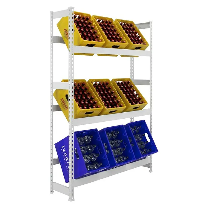 Simonrack Simonbottle Metall-Getränkekistenregal Bottleclick - L x B x H: 30 x 100 x 180 cm, Traglast: 100 kg/Boden, Anzahl Böden: 3 Stk., Weiß - Diagonale Ansicht
