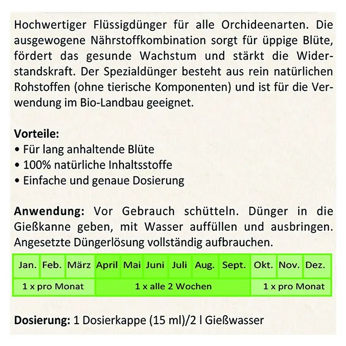 Florissa Orchideendünger - 500 ml, Inhalt ausreichend für ca.: 134 l Gießwasser - Anwendungsbeispiel