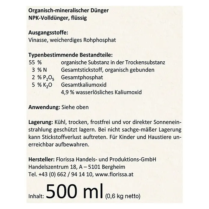 Florissa Orchideendünger - 500 ml, Inhalt ausreichend für ca.: 134 l Gießwasser - Anwendungsbeispiel