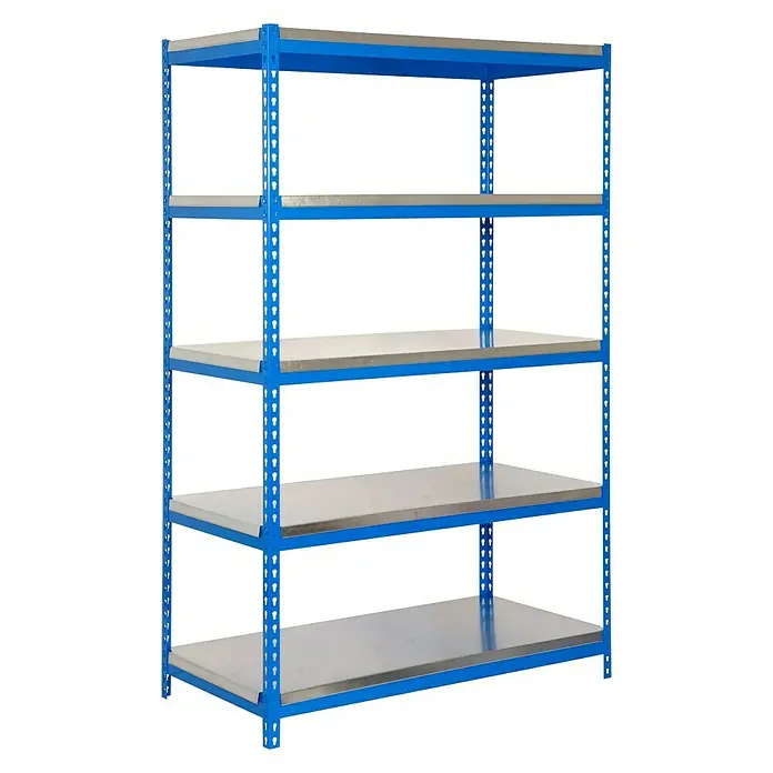 Simonrack Bricoforte Metall-Schwerlastregal - L x B x H: 60 x 120 x 200 cm, Traglast: 300 kg/Boden, Anzahl Böden: 5 Stk., Blau, Material Boden: Metall - Diagonale Ansicht