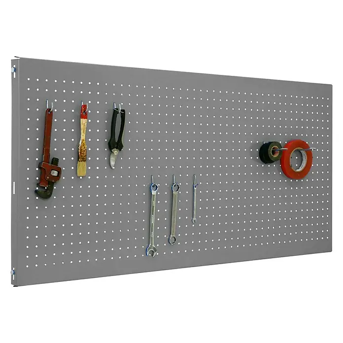 Simonrack Panelclick Panel perforado con 8 ganchos - L x An: 150 x 60 cm, Gris - Producto en uso