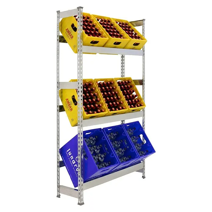 Simonrack Simonbottle Estantería para cajas de bebidas - L x An x Al: 30 x 100 x 180 cm, Capacidad de carga: 100 kg/balda, Número de baldas: 3 ud., Galvanizado - Producto en uso
