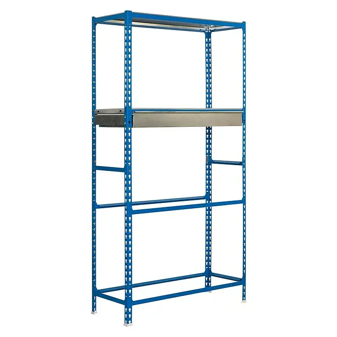 Simonrack Simongarage Metall-Reifenregal Box Plus - L x B x H: 40 x 120 x 200 cm, Traglast: 200 kg/Boden, Anzahl Böden: 4 Stk., Stecken, Blau - Diagonale Ansicht