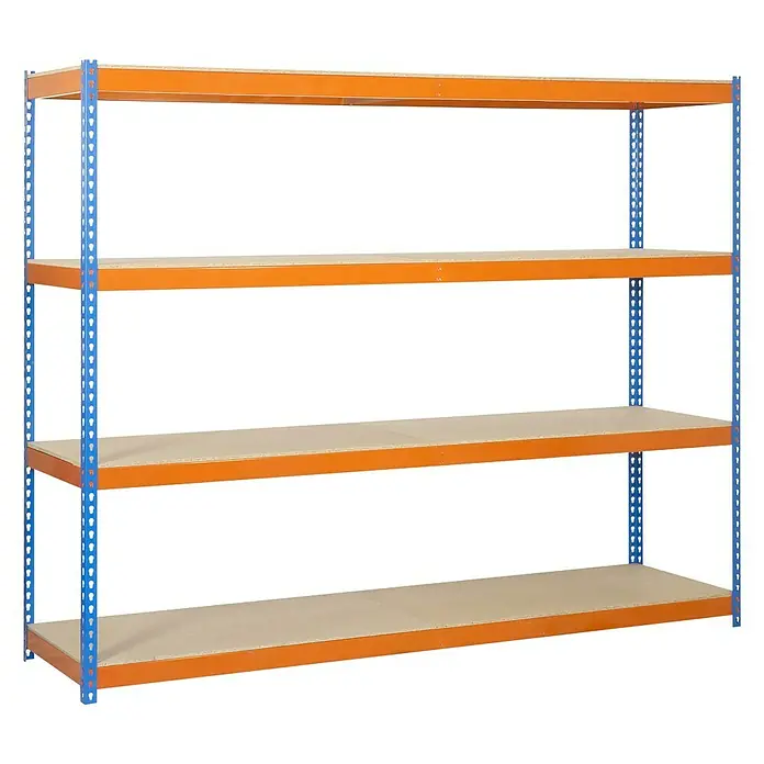 Simonrack Ecoforte Metall-Schwerlastregal - L x B x H: 45 x 180 x 200 cm, Traglast: 400 kg/Boden, Anzahl Böden: 4 Stk., Blau/Orange - Diagonale Ansicht
