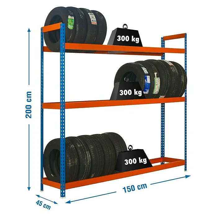 Simonrack Simonauto Metall-Reifenregal Autoforte - L x B x H: 45 x 150 x 200 cm, Traglast: 120 kg/Boden, Anzahl Böden: 3 Stk., Blau/Orange - Skizze
