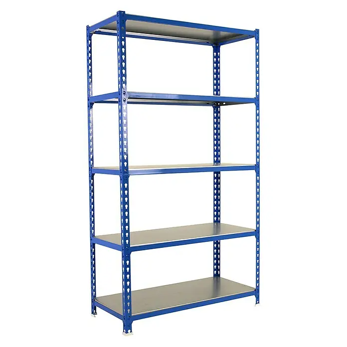 Simonrack Simonclick Metallregal Super Plus - L x B x H: 40 x 110 x 200 cm, Traglast: 180 kg/Boden, Anzahl Böden: 5 Stk., Stecken, Blau - Diagonale Ansicht