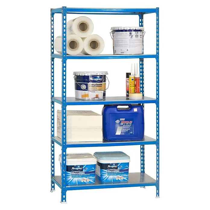 Simonrack Simonclick Metallregal Super Plus - L x B x H: 40 x 110 x 200 cm, Traglast: 180 kg/Boden, Anzahl Böden: 5 Stk., Stecken, Blau - Diagonale Ansicht