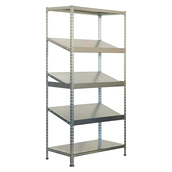 Simonrack Simonclick Metallregal Simonexpo - L x B x H: 50 x 100 x 200 cm, Traglast: 200 kg/Boden, Anzahl Böden: 5 Stk., Montageart: Stecken, Silber - Diagonale Ansicht