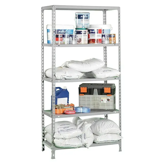Simonrack Simonclick Metallregal - L x B x H: 40 x 90 x 180 cm, Traglast: 150 kg/Boden, Anzahl Böden: 5 Stk., Stecken, Silber - Diagonale Ansicht