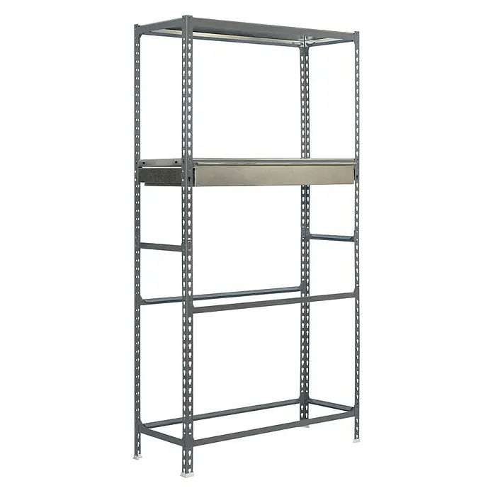 Simonrack Simongarage Metall-Reifenregal Box Plus - L x B x H: 40 x 120 x 200 cm, Traglast: 200 kg/Boden, Anzahl Böden: 4 Stk., Stecken, Grau - Diagonale Ansicht