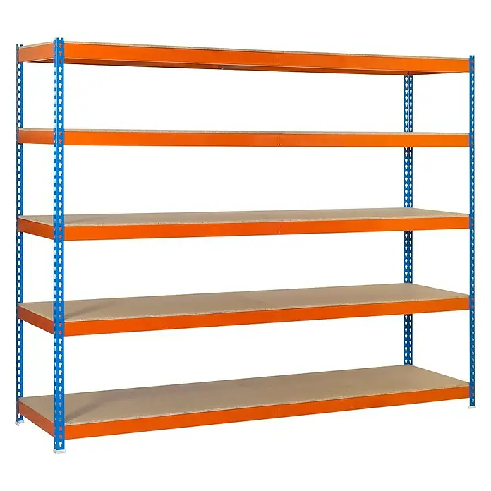 Simonrack Simonforte Metall-Schwerlastregal - L x B x H: 45 x 300 x 120 cm, Traglast: 600 kg/Boden, Anzahl Böden: 5 Stk., Blau/Orange - Diagonale Ansicht