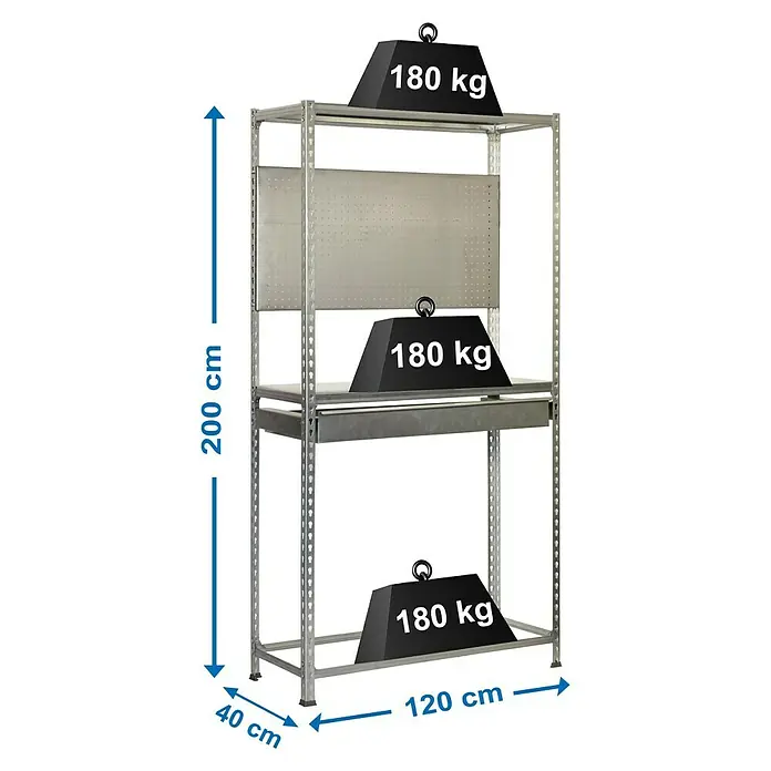 Simonrack Simonracing Metall-Reifenregal Box Plus - L x B x H: 40 x 120 x 200 cm, Traglast: 180 kg/Boden, Anzahl Böden: 3 Stk., Silber - Skizze