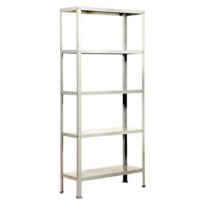 Simonrack Homeclassic Metallregal - L x B x H: 30 x 80 x 180 cm, Traglast: 100 kg/Boden, Anzahl Böden: 5 Stk., Schrauben, Weiß - Diagonale Ansicht