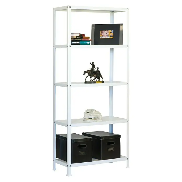 Simonrack Homeclassic Metallregal - L x B x H: 30 x 80 x 180 cm, Traglast: 100 kg/Boden, Anzahl Böden: 5 Stk., Schrauben, Weiß - Diagonale Ansicht