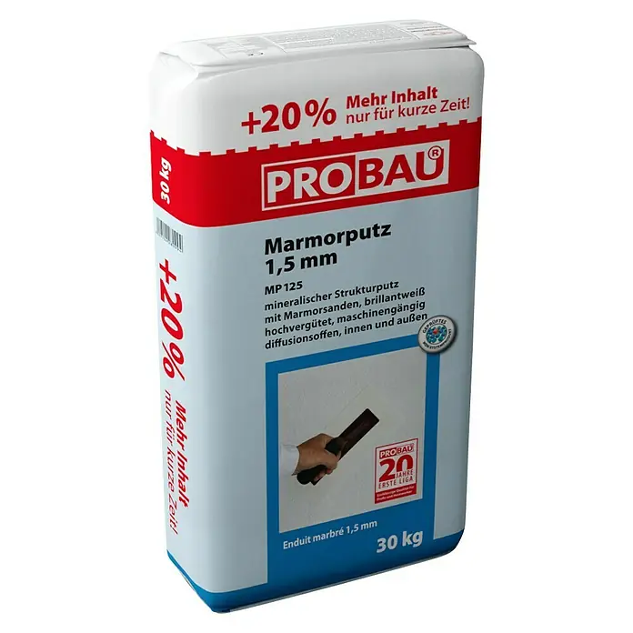 Probau Marmorputz Premium - 30 kg, Körnung: 1,5 mm, Weiß - Diagonale Ansicht