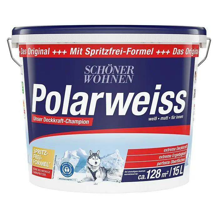 SCHÖNER WOHNEN-Farbe Wandfarbe Polarweiß - Weiß, 15 l, Matt, Konservierungsmittelfrei - Vorderansicht